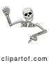 Vector Illustration of Cartoon Skeleton Waving and Pointing down over a Sign by AtStockIllustration