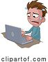 Vector Illustration of Cartoon Stressed Anxious Guy Using Laptop Cartoon by AtStockIllustration