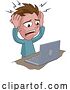 Vector Illustration of Cartoon Stressed or Headache Guy with Laptop Cartoon by AtStockIllustration