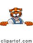 Vector Illustration of Cartoon Tiger Mascot Decorator Gardener Handyman Worker by AtStockIllustration