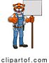 Vector Illustration of Cartoon Tiger Mascot Handyman Holding Sign by AtStockIllustration