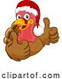 Vector Illustration of Cartoon Turkey in Santa Hat Christmas Thanksgiving Cartoon by AtStockIllustration