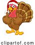 Vector Illustration of Cartoon Turkey in Santa Hat Christmas Thanksgiving Cartoon by AtStockIllustration