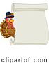 Vector Illustration of Cartoon Turkey Pilgrim Hat Thanksgiving Scroll by AtStockIllustration