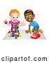 Vector Illustration of Cartoon White Girl and Black Boy Playing with Blocks and a Toy Car by AtStockIllustration
