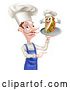 Vector Illustration of Cartoon White Male Chef Holding a Souvlaki Kebab Sandwich on a Tray by AtStockIllustration