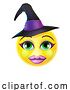 Vector Illustration of Cartoon Witch Emoticon Halloween Face by AtStockIllustration