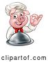 Vector Illustration of Chef Pig Holding a Cloche and Gesturing Okay by AtStockIllustration