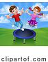 Vector Illustration of Children Jumping on a Round Trampoline by AtStockIllustration