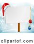 Vector Illustration of Christmas Sign Santa Hat Baubles Winter Snow Scene by AtStockIllustration