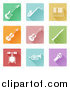 Vector Illustration of Colorful Flat Design Square Music Instrument Icons by AtStockIllustration