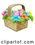 Vector Illustration of Colorful Flowers and Easter Eggs in a Basket by AtStockIllustration