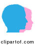 Vector Illustration of Couple Faces Silhouetted in Blue and Pink by AtStockIllustration