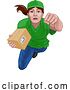 Vector Illustration of Courier Delivery Superhero Delivering Package Box by AtStockIllustration