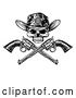 Vector Illustration of Cowboy Sheriff Skull over Crossed Guns in Black and White by AtStockIllustration