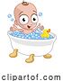 Vector Illustration of Cute Cartoon Baby in Bath Tub with Rubber Ducky by AtStockIllustration