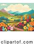 Vector Illustration of Fields Hills Flowers Country Landscape Background by AtStockIllustration