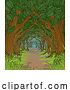 Vector Illustration of Forest Background Fairytale Woodland Trees Tunnel by AtStockIllustration