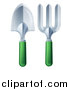 Vector Illustration of Green Handled Garden Fork and Trowel Tools by AtStockIllustration