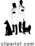 Vector Illustration of Guy and Lady Vets Dog and Cat Pets Silhouette by AtStockIllustration