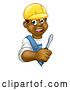 Vector Illustration of Happy Cartoon Black Male Electrician Holding a Screwdriver Around a Sign by AtStockIllustration