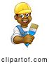 Vector Illustration of Happy Cartoon Black Male Painter Holding a Brush Around a Sign by AtStockIllustration
