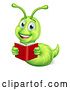 Vector Illustration of Happy Cartoon Green Worm Reading a Book by AtStockIllustration