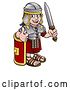 Vector Illustration of Happy Cartoon Roman Soldier Giving a Thumb Up, Holding a Sword and Leaning on a Shield by AtStockIllustration