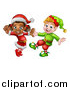 Vector Illustration of Happy Christmas Elves Dancing by AtStockIllustration