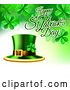 Vector Illustration of Happy St Patricks Day Greeting with a Leprechaun Hat and Shamrocks by AtStockIllustration