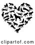 Vector Illustration of Heart Made of Black Silhouetted German Shepherd Dogs by AtStockIllustration