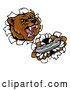 Vector Illustration of Mad Cartoon Grizzly Bear Mascot Holding a Video Game Controller and Breaking Through a Wall by AtStockIllustration