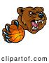 Vector Illustration of Mad Cartoon Grizzly Bear Mascot Holding out a Football in a Clawed Paw by AtStockIllustration