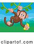 Vector Illustration of Monkey Singing on Jungle Vines with Banana by AtStockIllustration