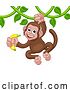 Vector Illustration of Monkey Singing on Jungle Vines with Banana by AtStockIllustration