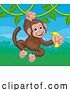 Vector Illustration of Monkey Singing on Jungle Vines with Banana by AtStockIllustration