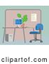 Vector Illustration of Office Desk Flat Background Interior by AtStockIllustration