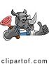 Vector Illustration of Rhino Plumber Mascot Holding Plunger by AtStockIllustration