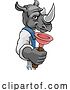 Vector Illustration of Rhino Plumber Mascot Holding Plunger by AtStockIllustration