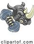 Vector Illustration of Rhino Rhinoceros Warthog Pig Weight Lifting Mascot by AtStockIllustration