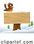 Vector Illustration of Robin Bird Santa Hat Christmas Wooden Sign by AtStockIllustration