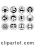 Vector Illustration of Round Black and White Zodiac Astrology Horoscope Star Signs by AtStockIllustration