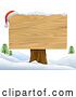 Vector Illustration of Santa Hat Christmas Wooden Sign by AtStockIllustration