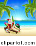 Vector Illustration of Santa Holding a Cocktail and Sun Bathing on a Tropical Beach with Items by AtStockIllustration