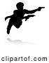 Vector Illustration of Silhouetted Actor or Action Hero Shooting, with a Reflection or Shadow, on a White Background by AtStockIllustration