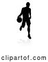 Vector Illustration of Silhouetted Basketball Player Dribbling, with a Reflection or Shadow, on a White Background by AtStockIllustration