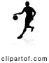 Vector Illustration of Silhouetted Basketball Player Dribbling, with a Reflection or Shadow, on a White Background by AtStockIllustration