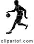 Vector Illustration of Silhouetted Black and White Basketball Player Dribbling by AtStockIllustration