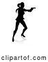 Vector Illustration of Silhouetted Femme Fatale Shooting, with a Reflection or Shadow, on a White Background by AtStockIllustration