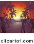 Vector Illustration of Silhouetted Ladies Dancing on a Tropical Beach by AtStockIllustration